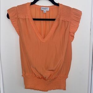 Evereve Orange Ruffle Sleeve V-Neck Blouse
